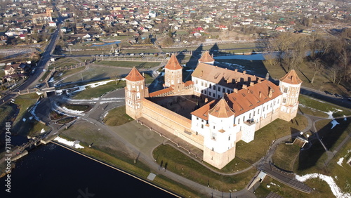 Panoramic view of ancient Mir Castle in Grodno region, Belarus photo