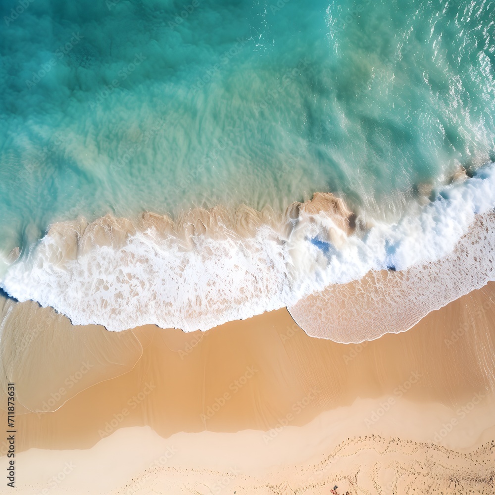 Top down view of ocean waves gently rolling onto the beach,