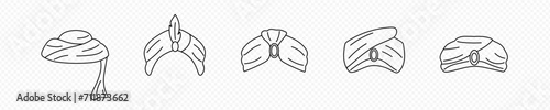 Bedouin turbans sketch. Traditional indian and arabic fabric headdress for sikh and bedouin with trendy cultural vector design