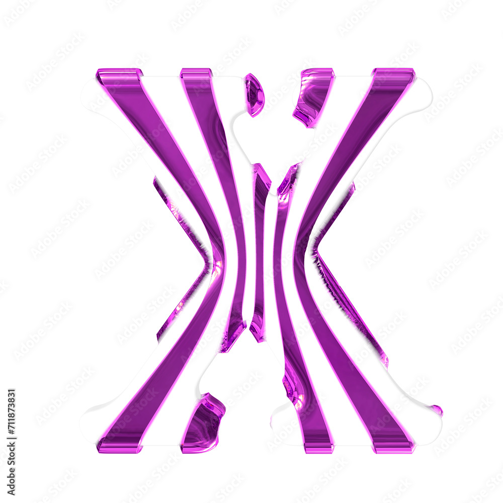 White symbol with purple thin straps. letter x White symbol with purple thin straps. letter x