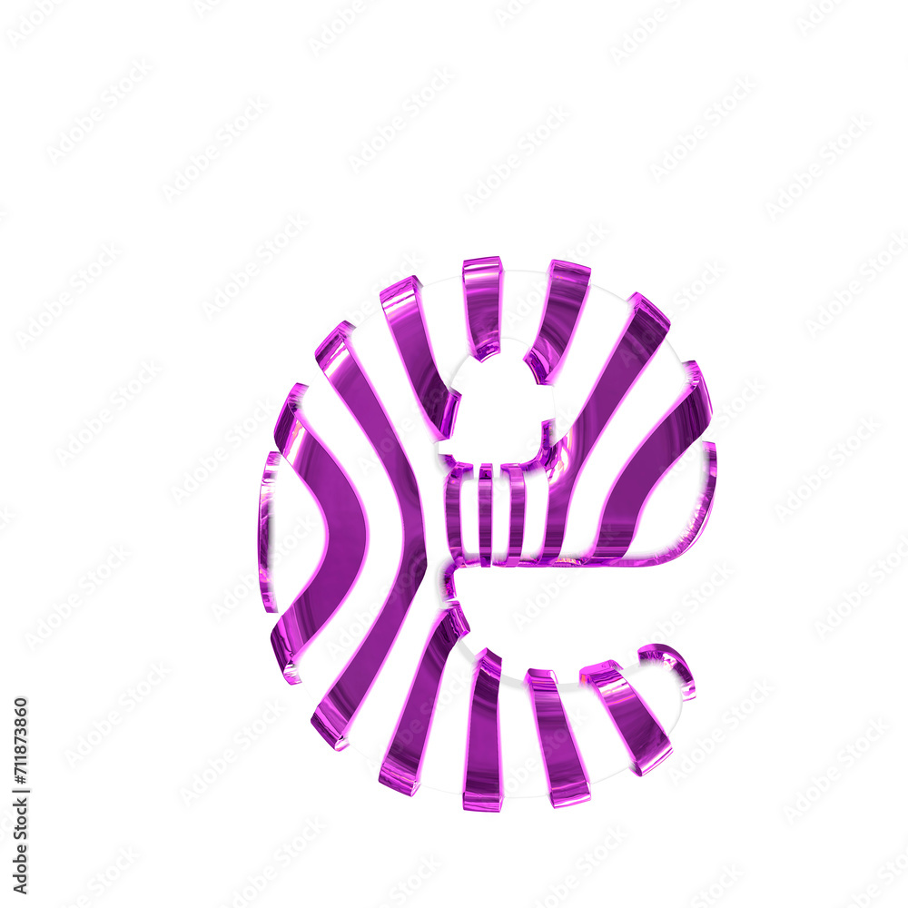 White symbol with purple thin straps. letter e White symbol with purple thin straps. letter e