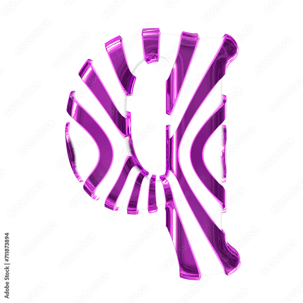 White symbol with purple thin straps. letter q White symbol with purple thin straps. letter q
