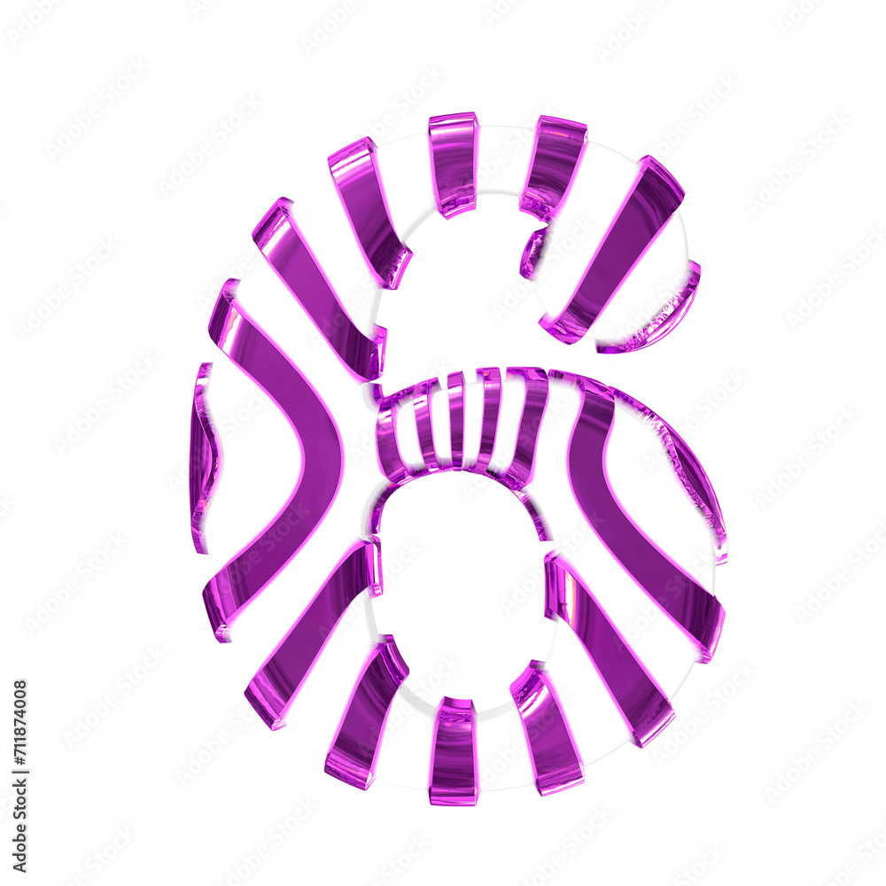 White symbol with purple thin straps. number 6 White symbol with purple thin straps. number 6