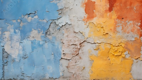 Rough wall texture of old yellow and blue paint