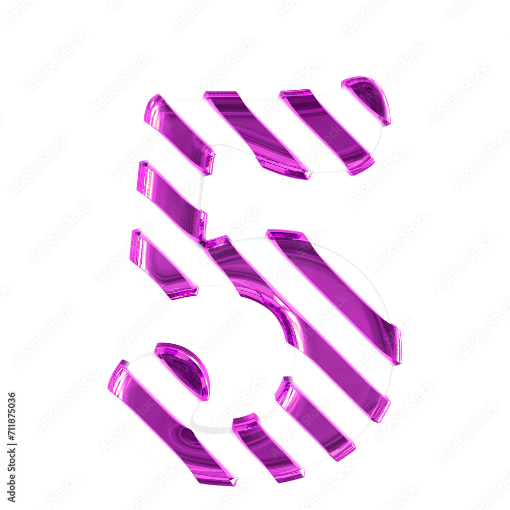 White symbol with thin purple diagonal straps. number 5 White symbol with thin purple diagonal straps. number 5
