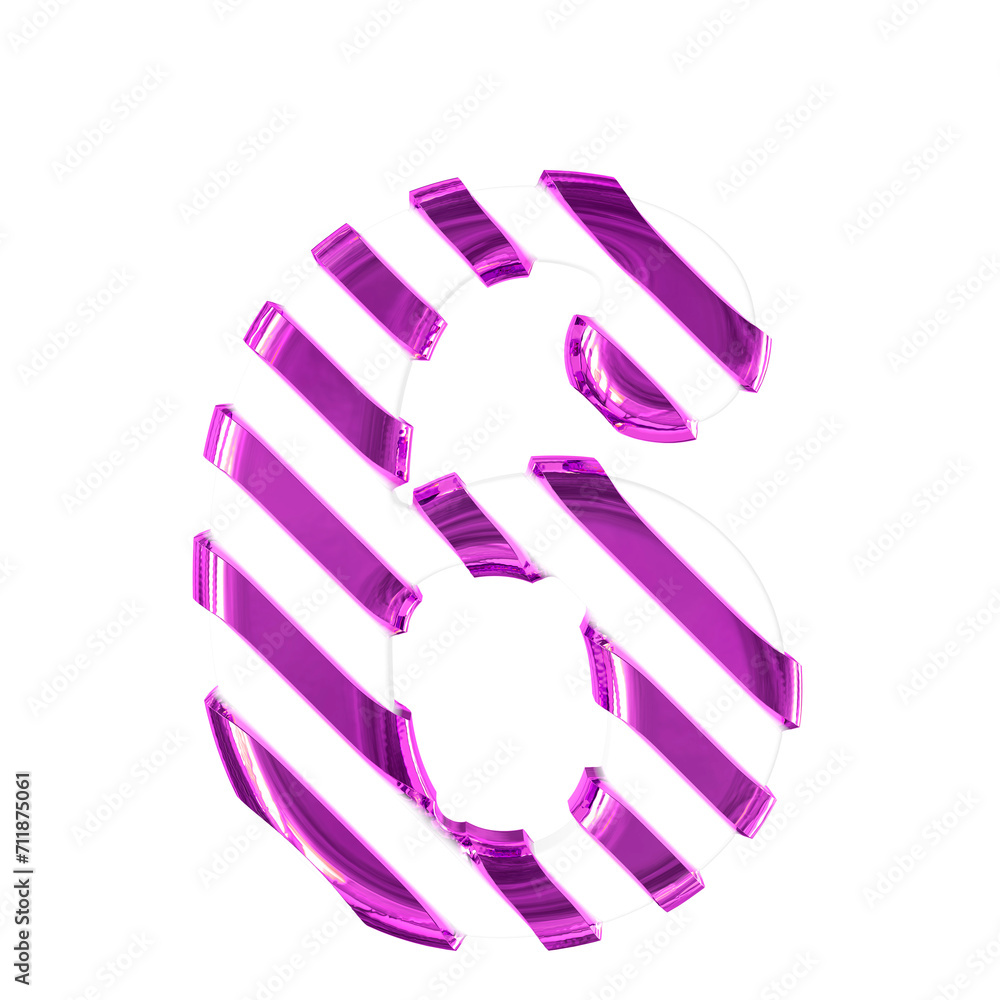 White symbol with thin purple diagonal straps. number 6 White symbol with thin purple diagonal straps. number 6