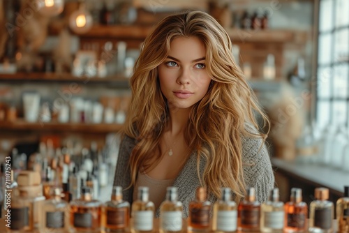 Girl seller in a perfume shop