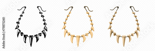 Teeth stone age necklace. Animal tooth bone necklace vector