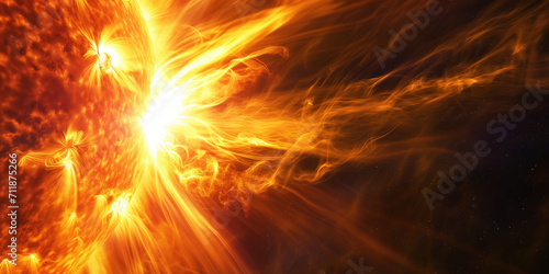 A dynamic and fiery solar flare bursts with intense energy  radiating heat and light against the dark backdrop of space.
