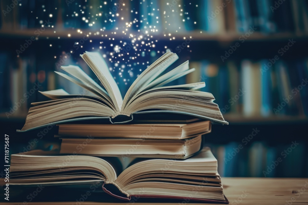 A stack of open books with pages fluttering, conveying the notion of gaining knowledge and inspiration A stack of open books with pages fluttering, conveying the notion of gaining knowledge and inspiration