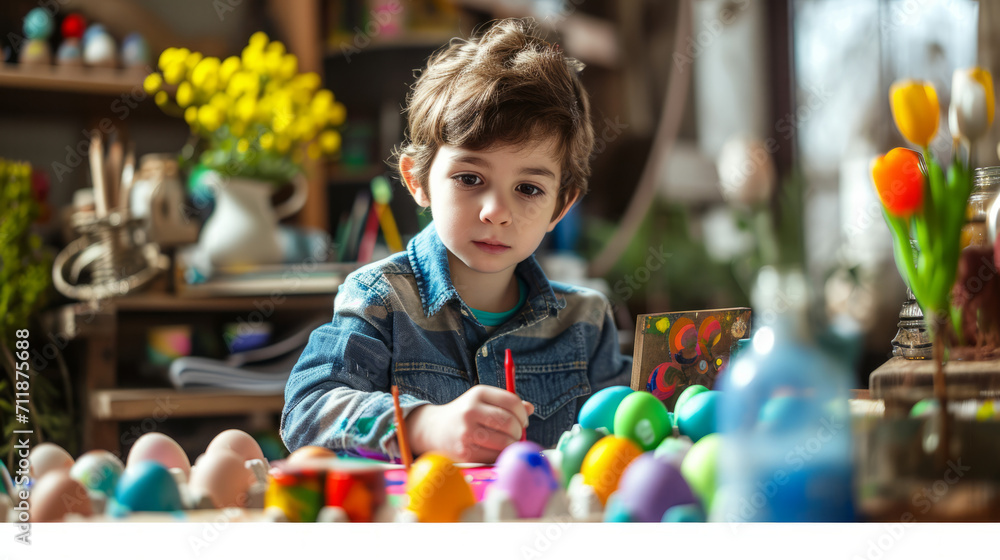 The Eggstravaganza, A Young Boy Immersed in a Table Overflowing With Eggs The Eggstravaganza, A Young Boy Immersed in a Table Overflowing With Eggs