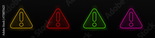 Warn neon vector icon. Error alert glowing laser lamp symbol