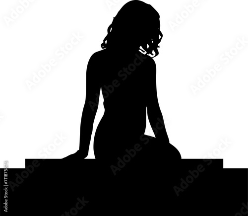 Vektor Silhouette Körper - Frau sitzt nachdenklich - Sorgen und Angst