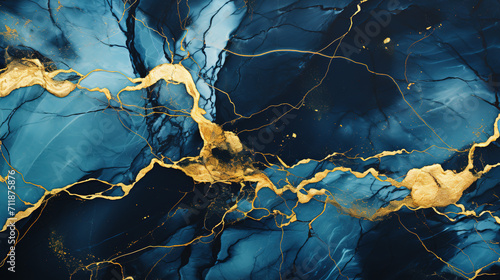 Abstract blue marble background with golden veins pain 