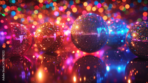 Sparkling disco spheres with a festive feel for an outdoor music event.