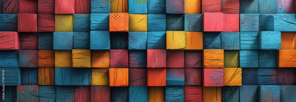 colorful abstract background using wooden squares with different colors Ai generative