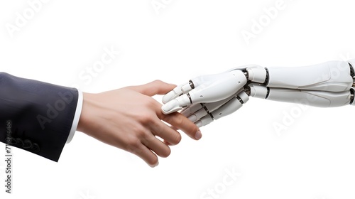 Robot hand touches a human hand, concept of the future © Munali