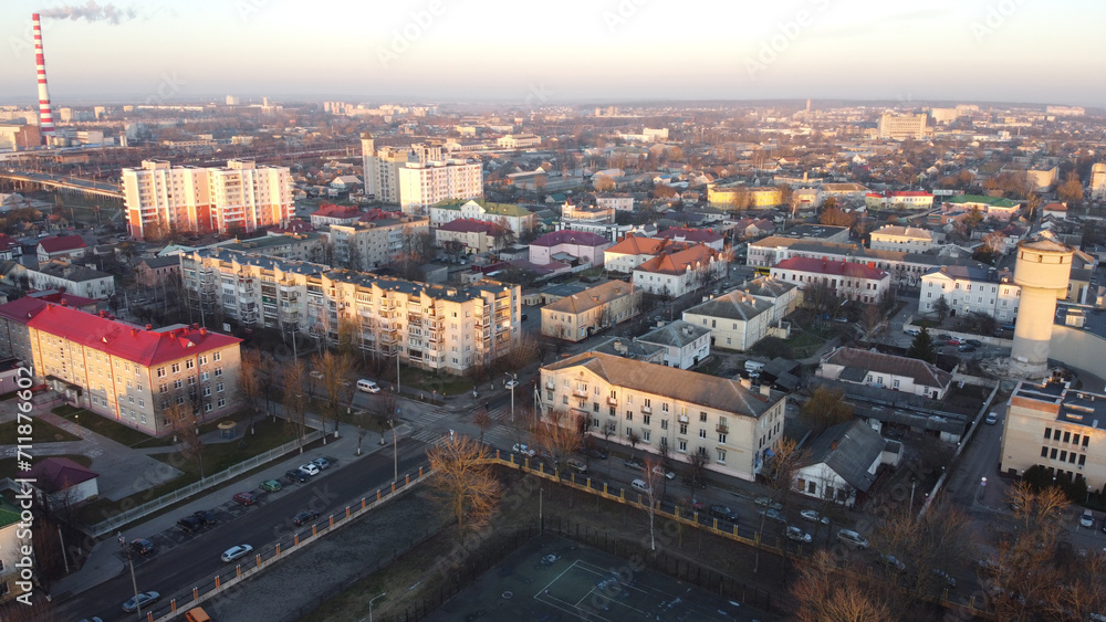 Modern view from drone of Baranavichy cityscape on winter day, Belarus..