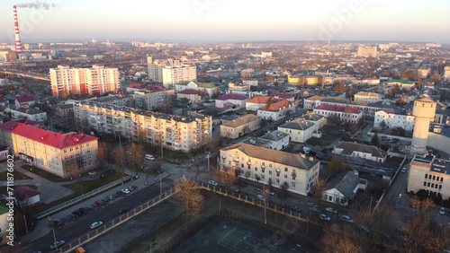 Modern view from drone of Baranavichy cityscape on winter day, Belarus..