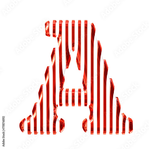 White 3d symbol with red vertical ultra thin straps. letter a