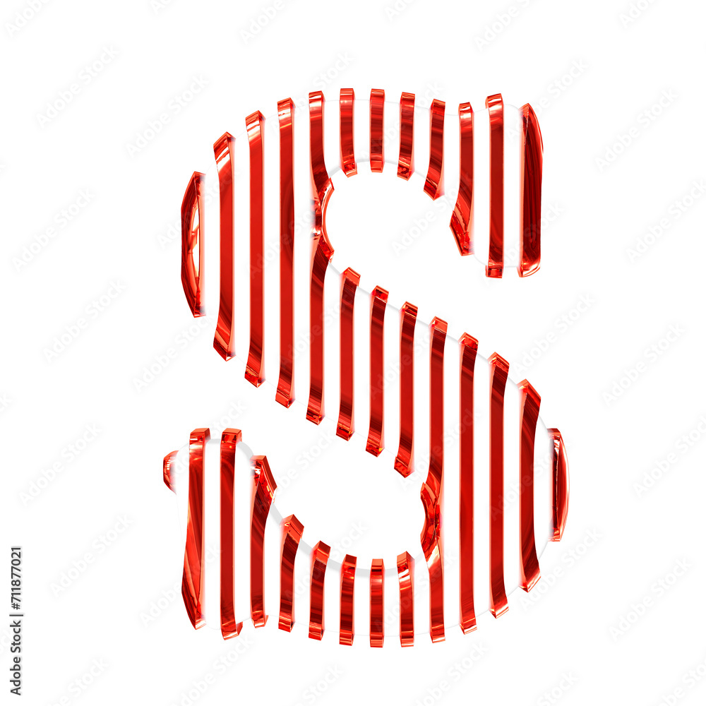 White 3d symbol with red vertical ultra thin straps. letter s White 3d symbol with red vertical ultra thin straps. letter s