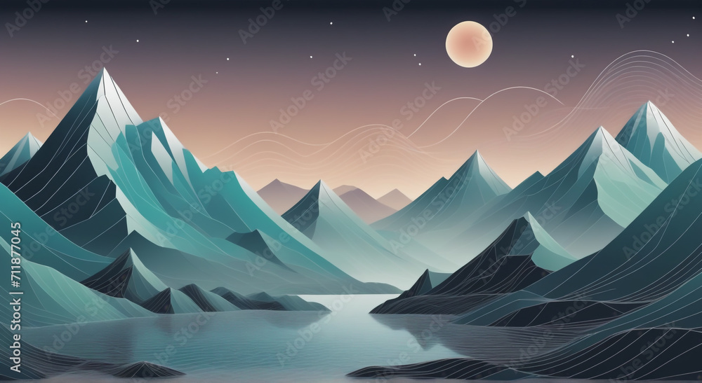 night landscape with mountains and moon