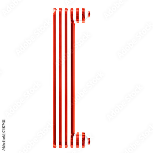 White 3d symbol with red vertical ultra thin straps