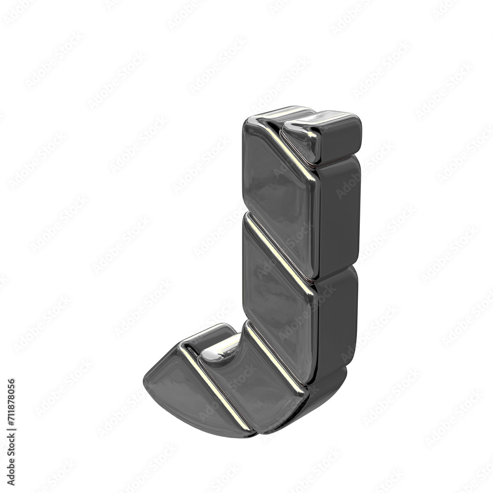 Silver diagonal block symbol view from the left. letter j Silver diagonal block symbol view from the left. letter j