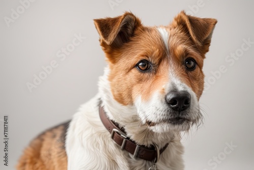 Rostro de perro fox terrier de pelo duro sobre fondo blanco  © Jomizu