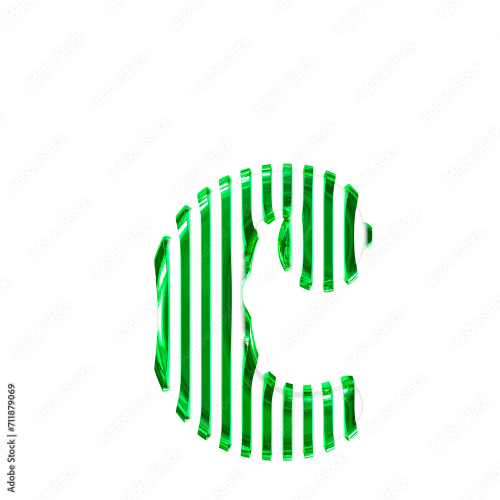 White symbol with green vertical ultra thin straps. letter c White symbol with green vertical ultra thin straps. letter c