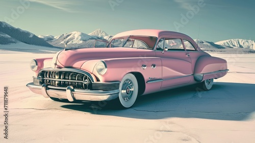 Pink classic American car with Grand canyon background, wallpaper