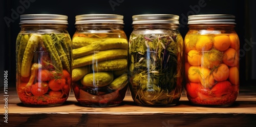 vegetables on the wooden table in jars