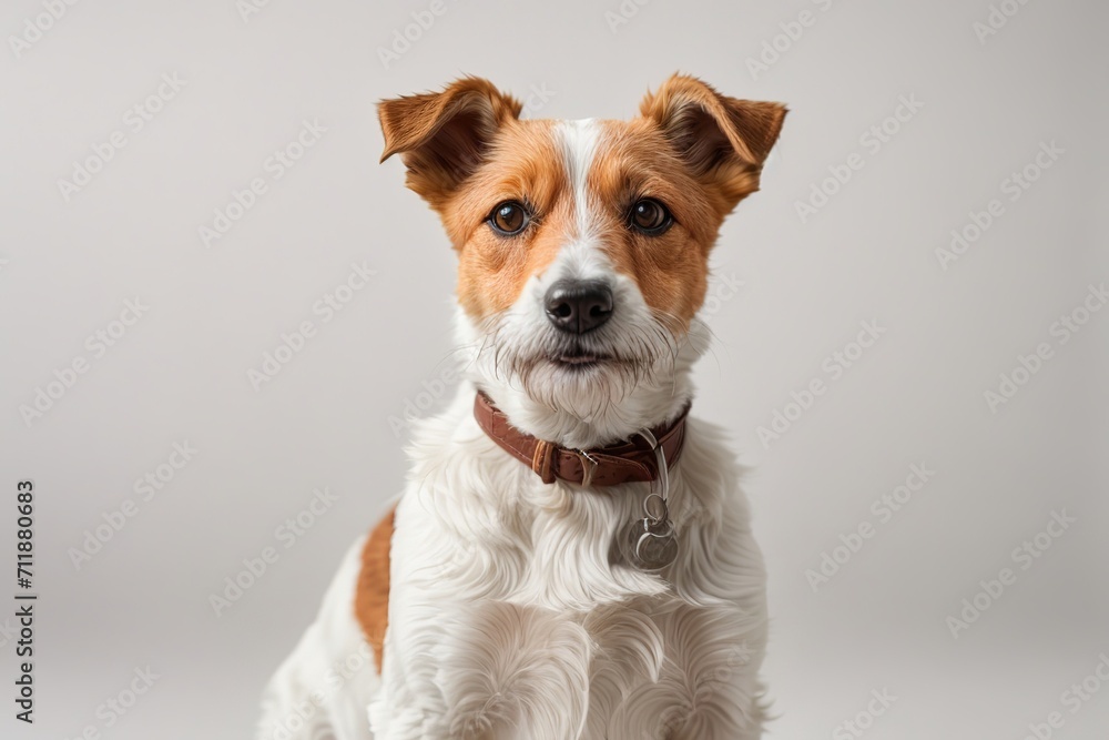 Primer plano de perro fox terrier de pelo duro sobre fondo blanco