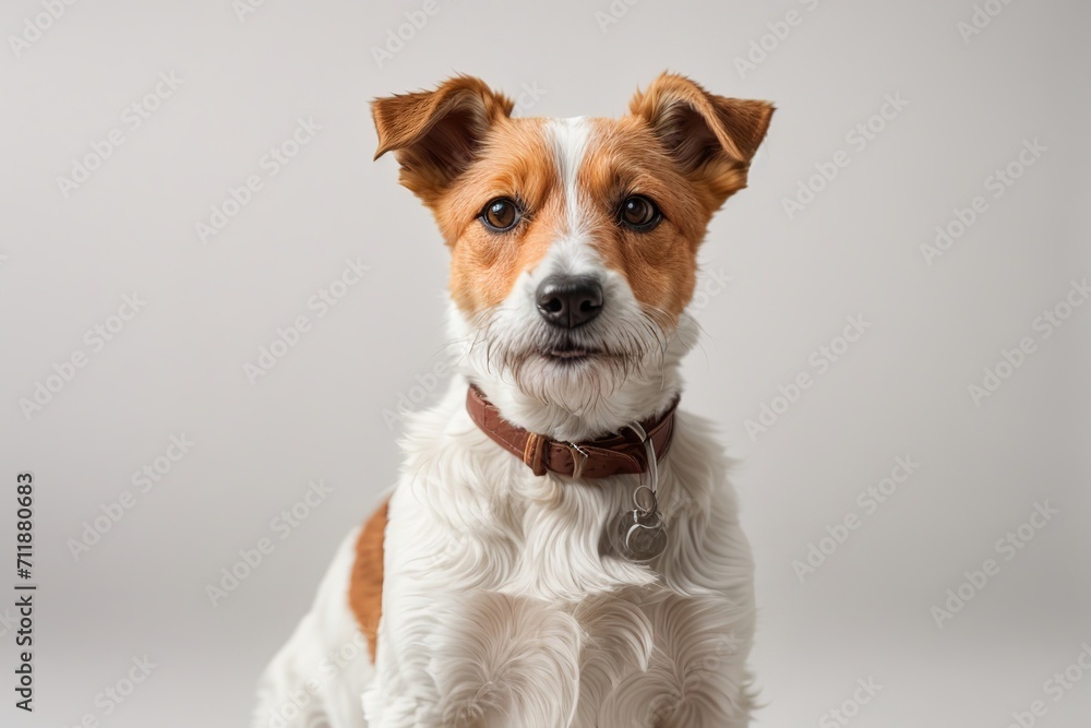 Primer plano de perro fox terrier de pelo duro sobre fondo blanco Primer plano de perro fox terrier de pelo duro sobre fondo blanco