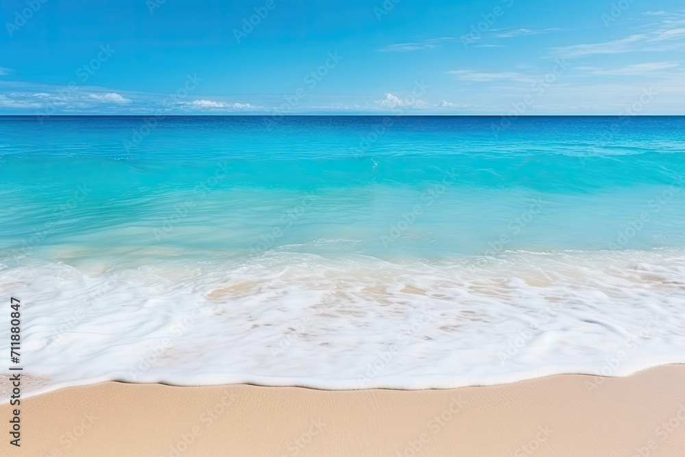 Fototapeta premium Beautiful sandy beach and soft blue ocean waves, travel