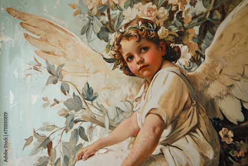A picture of a painted baby angel