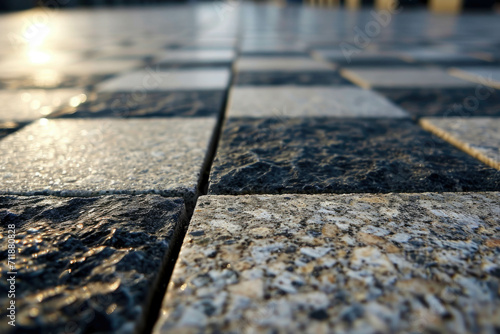 A pavement with granite cubes