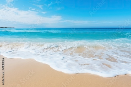 Beautiful sandy beach and soft blue ocean waves  travel