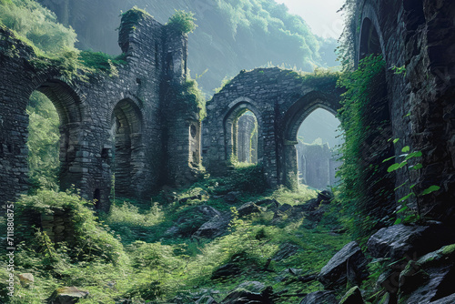 Castle ruins on a foggy day