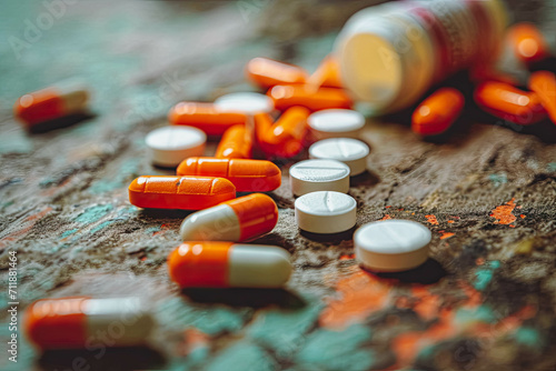 A closeup of a bunch of pills on a table