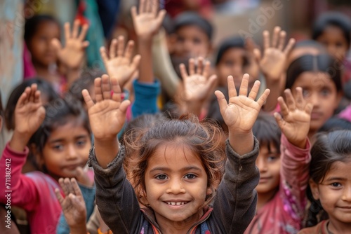 Children Raising Hands Together