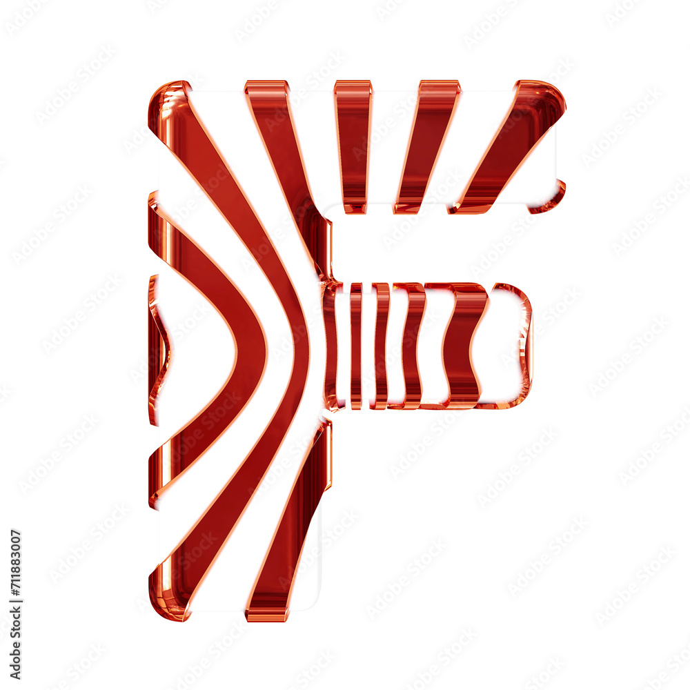White symbol with red thin vertical straps. letter f White symbol with red thin vertical straps. letter f