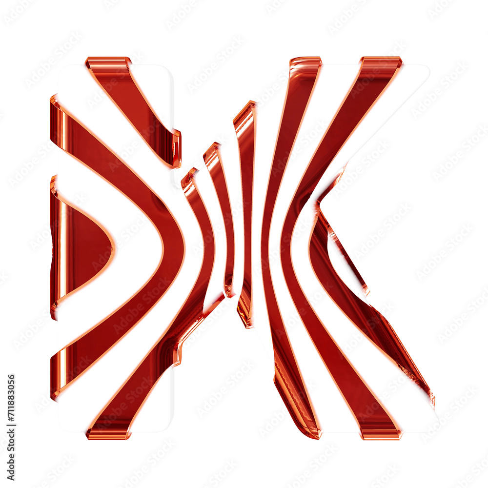 White symbol with red thin vertical straps. letter k White symbol with red thin vertical straps. letter k