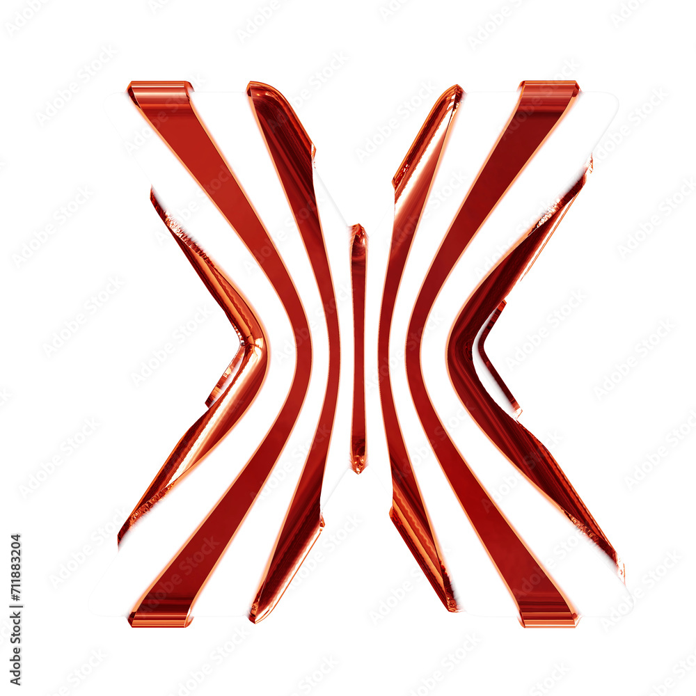 White symbol with red thin vertical straps. letter x White symbol with red thin vertical straps. letter x