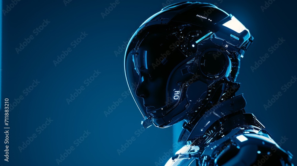 Ai robot on dark blur background with copy space for text. Ai robot on dark blur background with copy space for text.