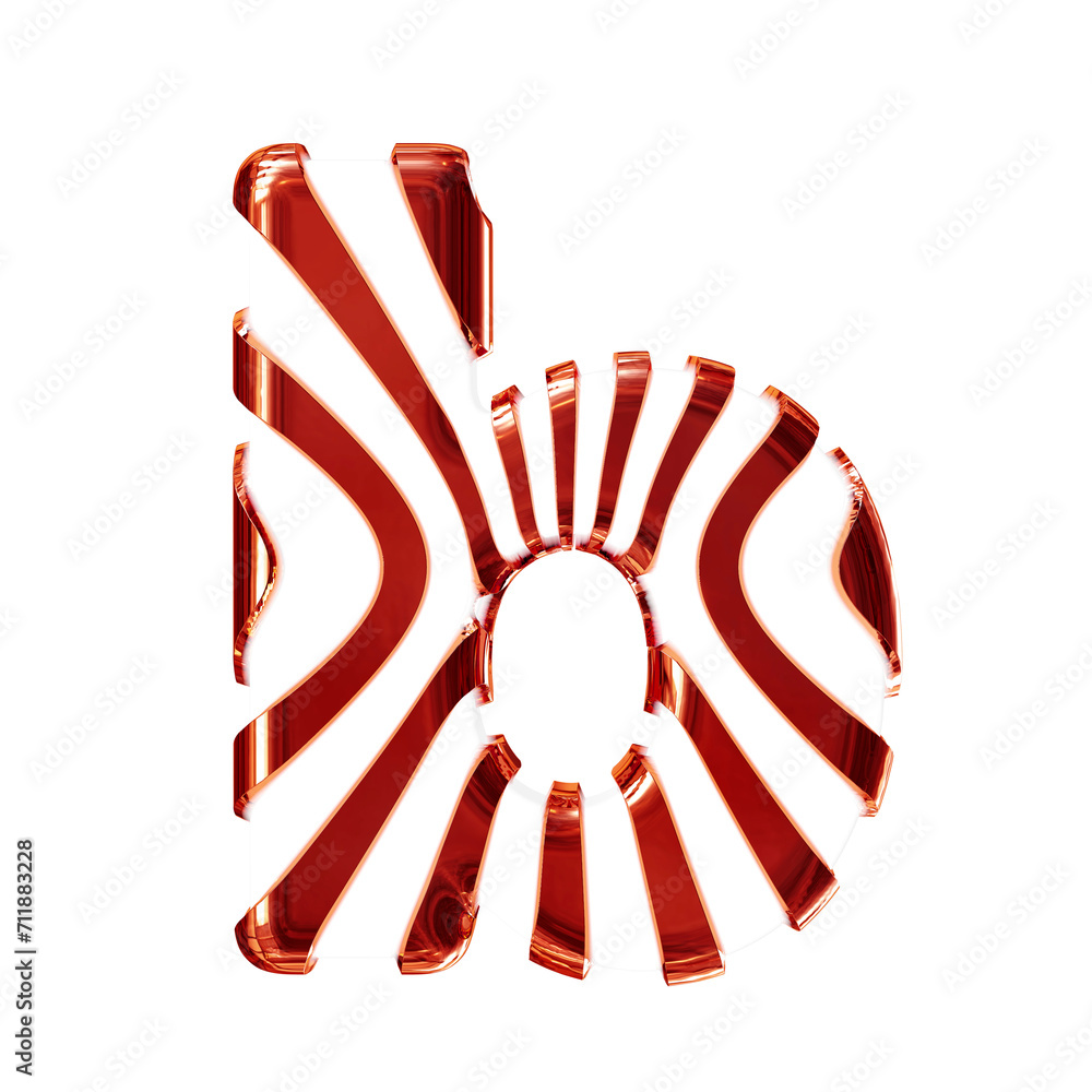 White symbol with red thin vertical straps. letter b White symbol with red thin vertical straps. letter b