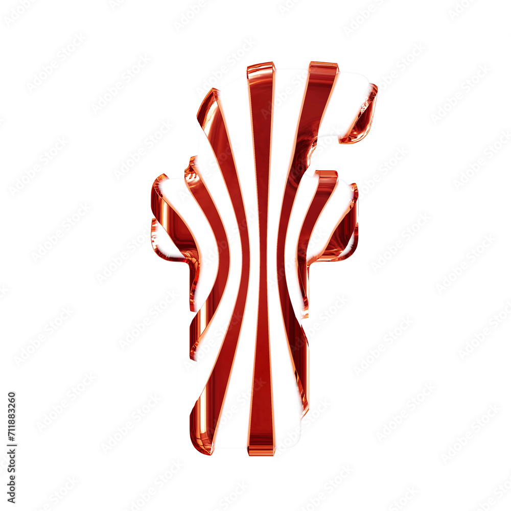 White symbol with red thin vertical straps. letter f White symbol with red thin vertical straps. letter f