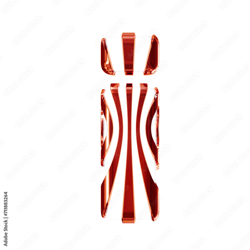 White symbol with red thin vertical straps. letter i White symbol with red thin vertical straps. letter i