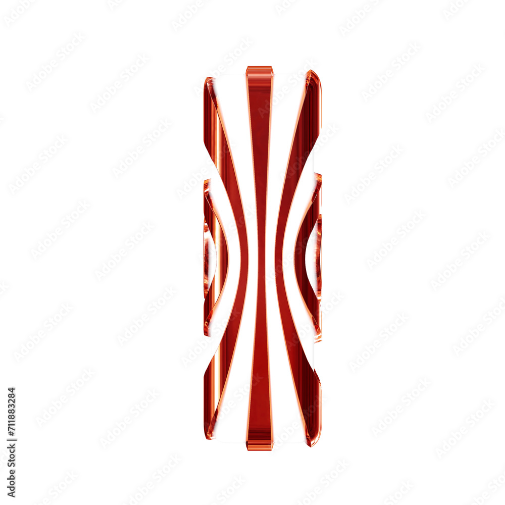 White symbol with red thin vertical straps. letter l White symbol with red thin vertical straps. letter l