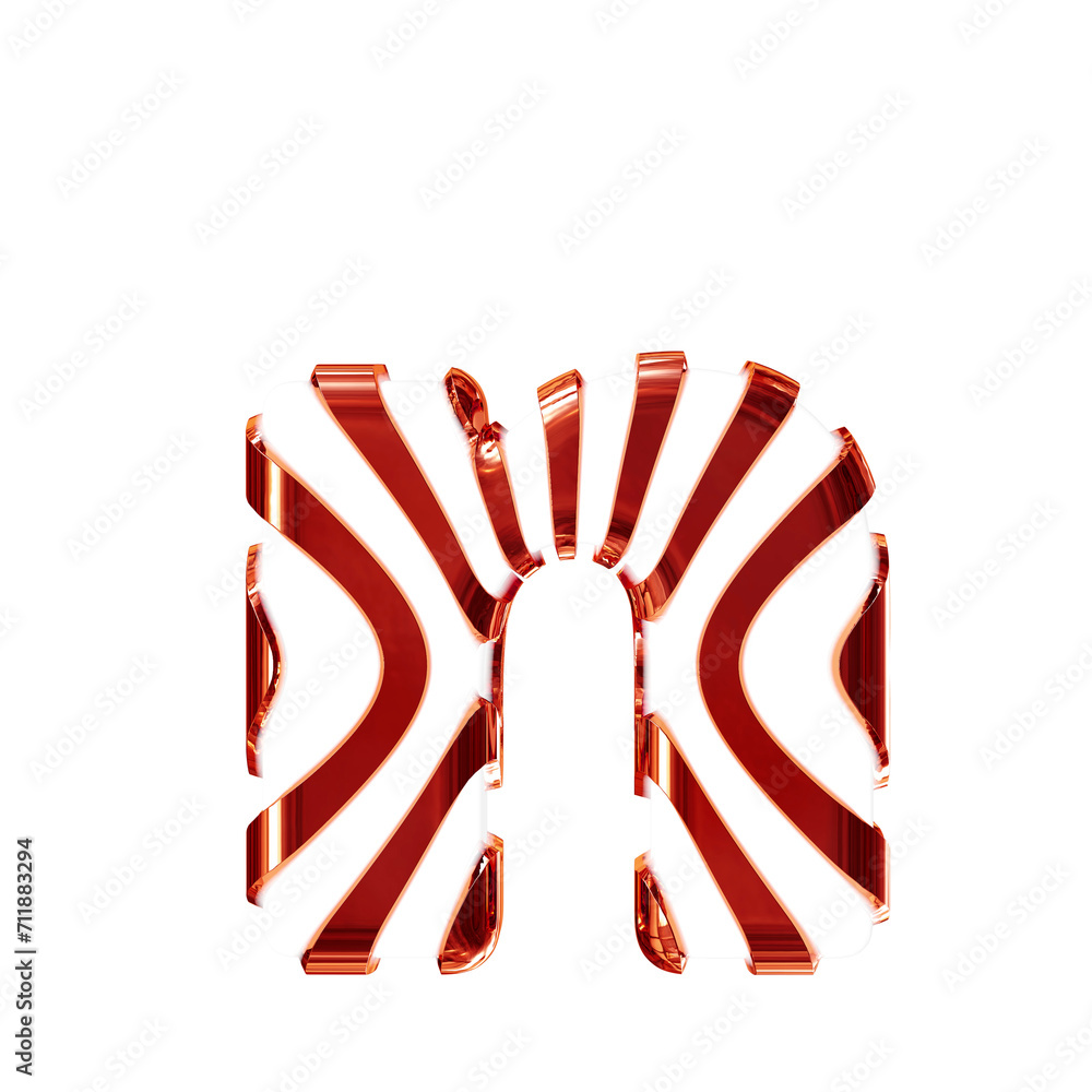 White symbol with red thin vertical straps. letter n White symbol with red thin vertical straps. letter n